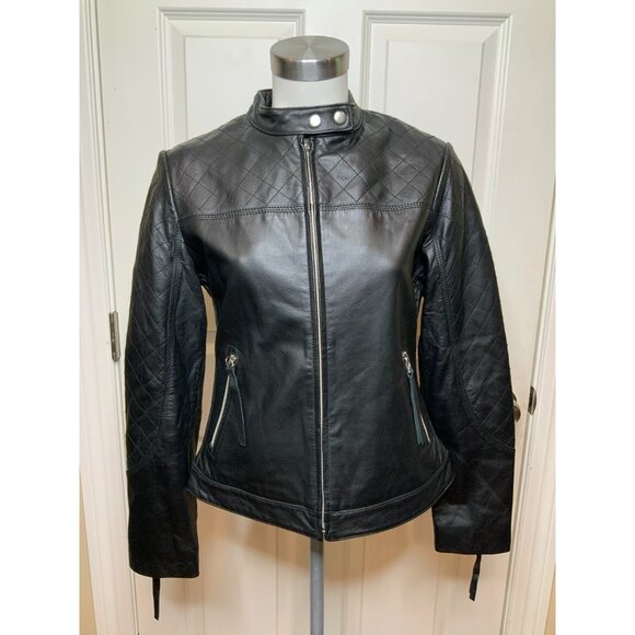 Kelli Kouri Black 100% Genuine Leather Quilted Moto Jacket, Size Medium - Picture 1 of 9